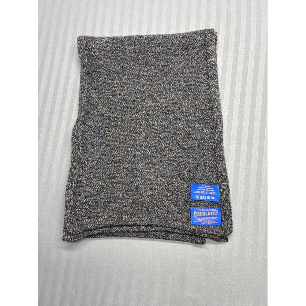 Pendleton Shetland Scarf 100% Pure Virgin Wool Marled Knit Grey Brown Blue